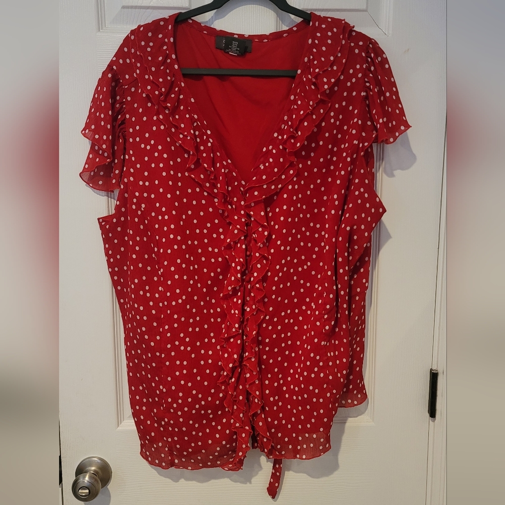 Plus size, Red polka-dot blouse
